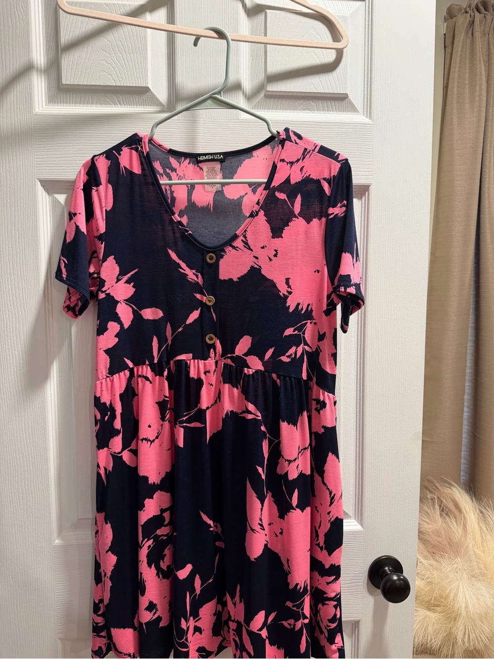 HEIMISH USA Navy and Hot Pink Floral Button-Front Dress